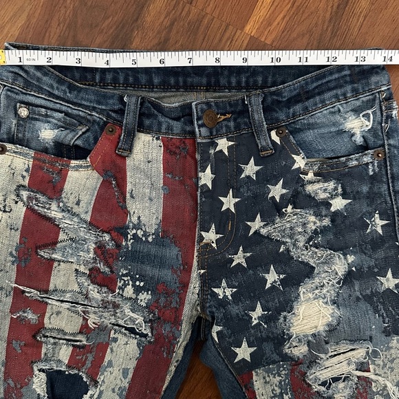 Ralph Lauren  Denim  & Supply Blue Jeans Denim Pants Distressed USA Flag RARE - Picture 12 of 16